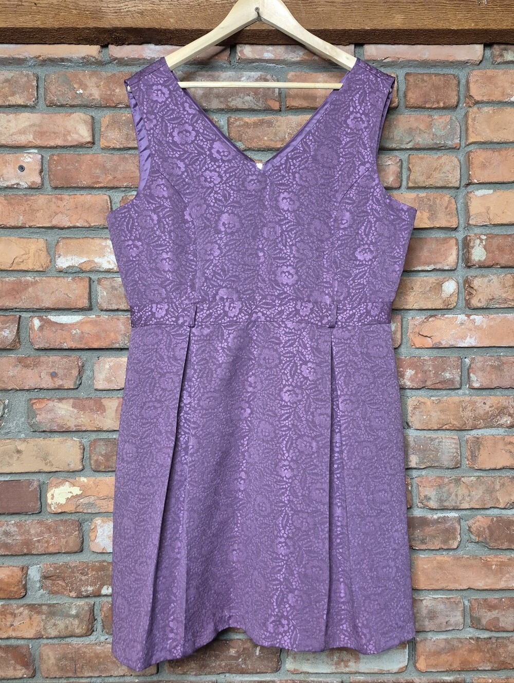 Ricki's Floral Jacquard Fit Flare Dress Purple Pleated V Neck Fully Lined